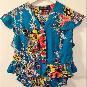 Trashy Diva Turquoise Floral Ruffle Top